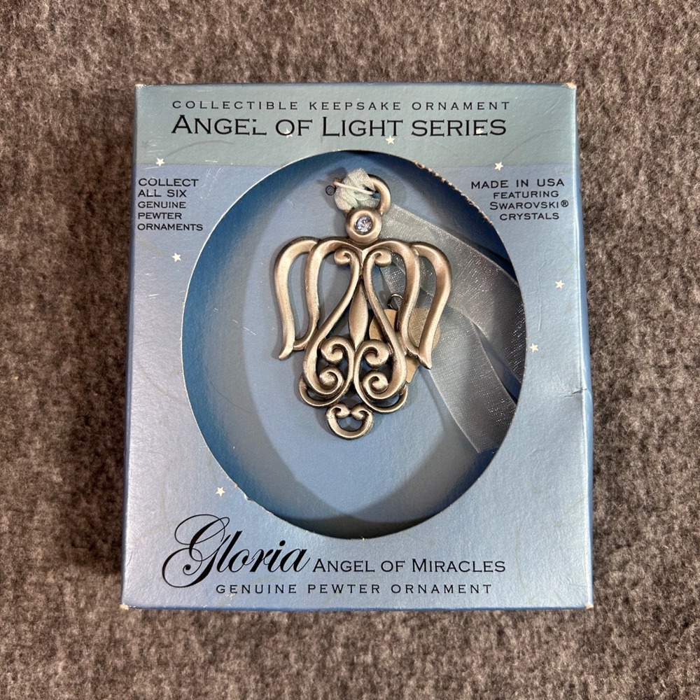 Vintage Gloria Duchin Angel of Miracles Pewter Ornament Swarovski Crystal